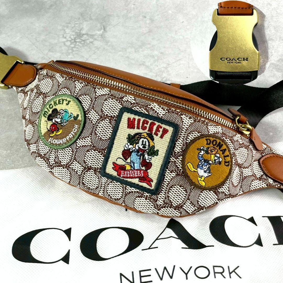 限定 極美品 COACH ×Disney チャーター ベルトバッグ レザー 茶