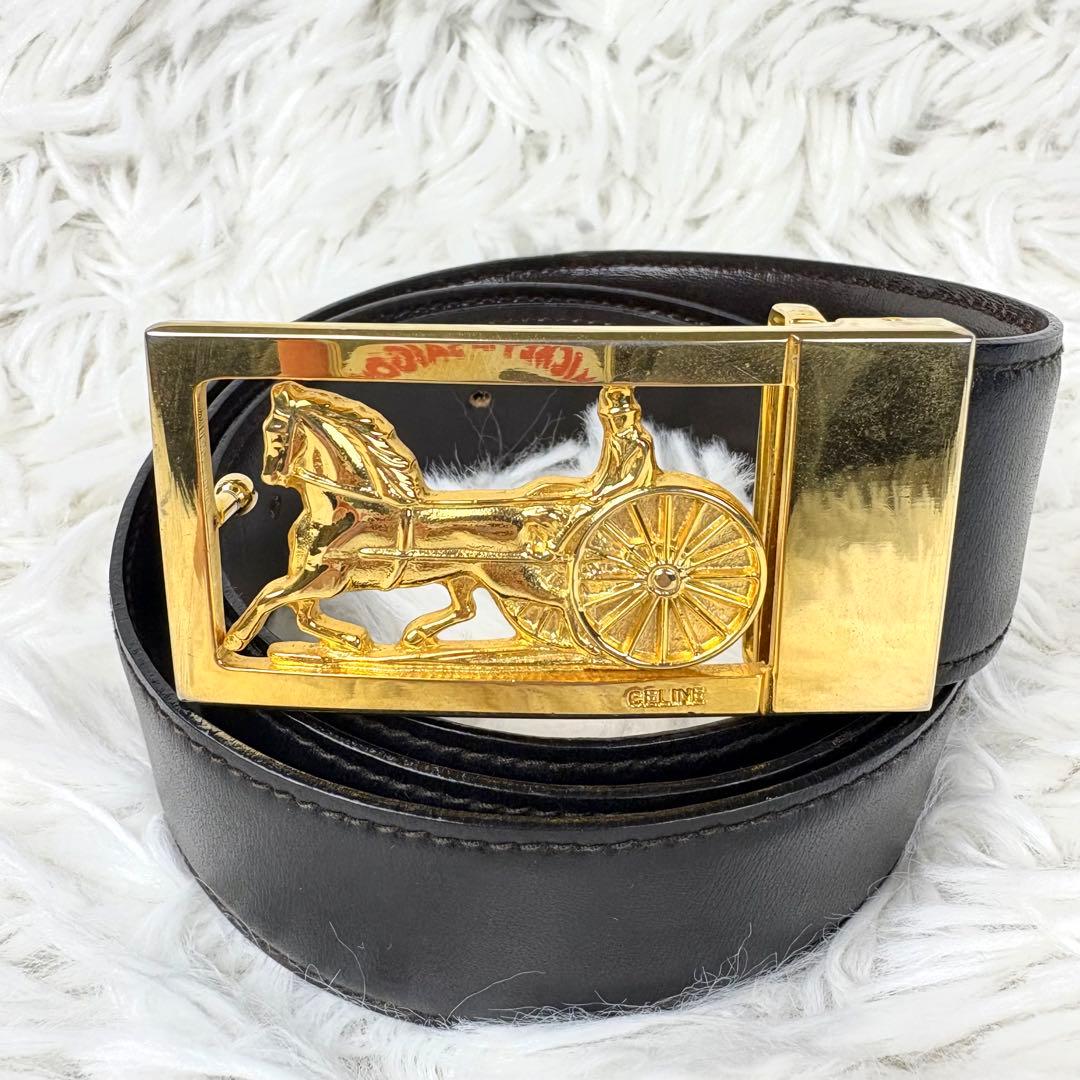 【美品】セリーヌ　CELINE　ベルト　バックル　馬車金具　金　レザー