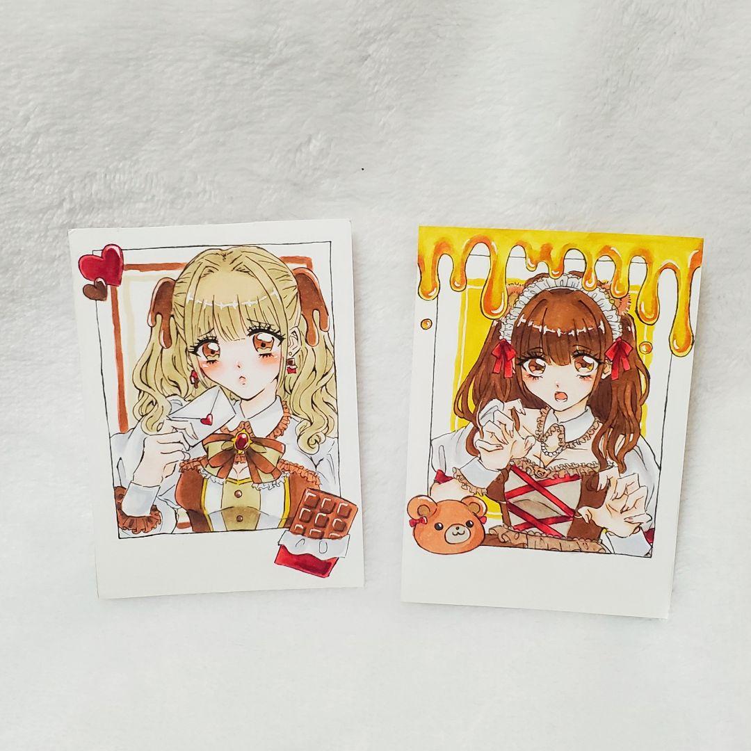 オリジナル 手描きイラスト チェキ風 女の子 チョコ くま - メルカリ