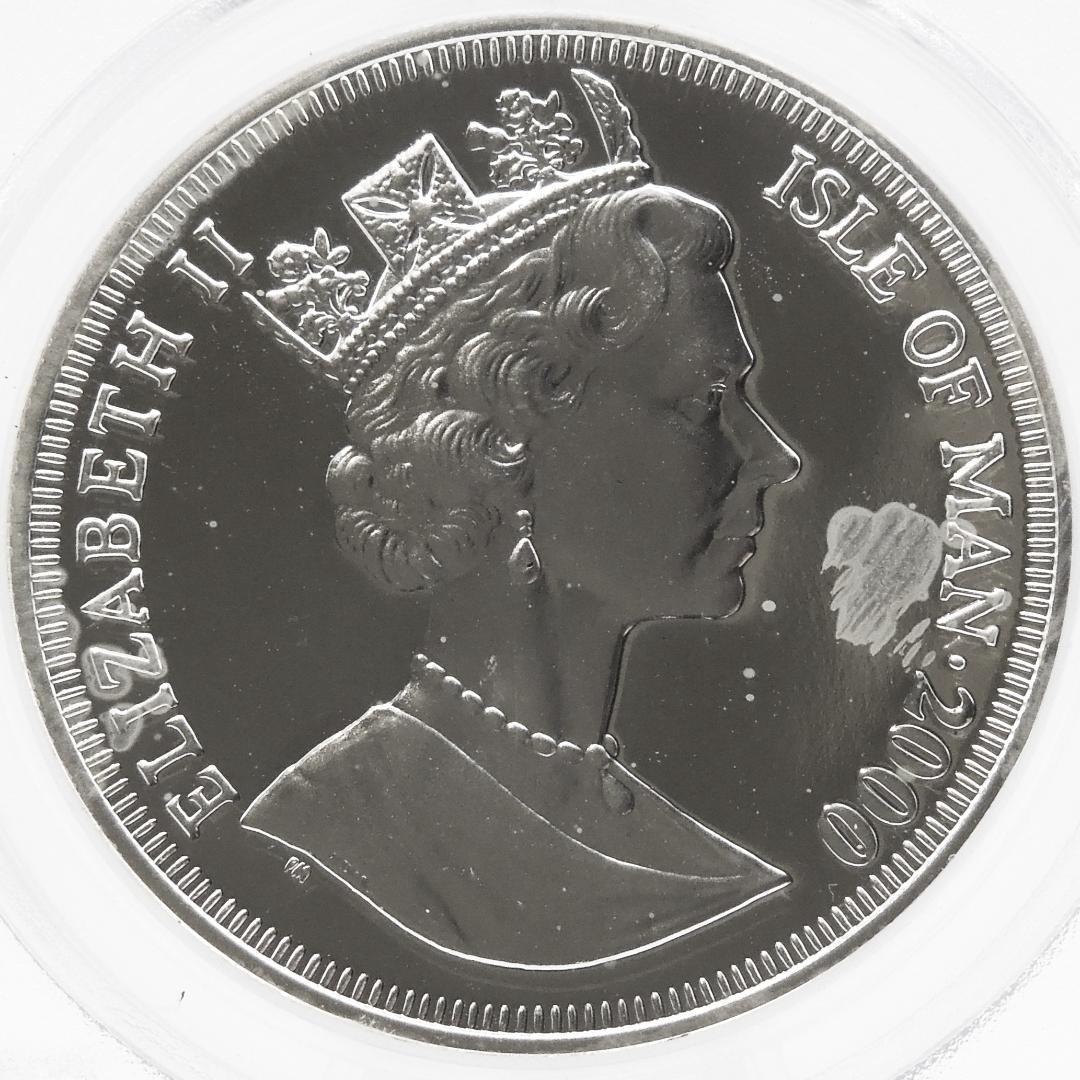 世界に5枚 PCGS 69DCAM 地球で遊ぶ猫 2000 マン島 クラウン銀貨 - メルカリ