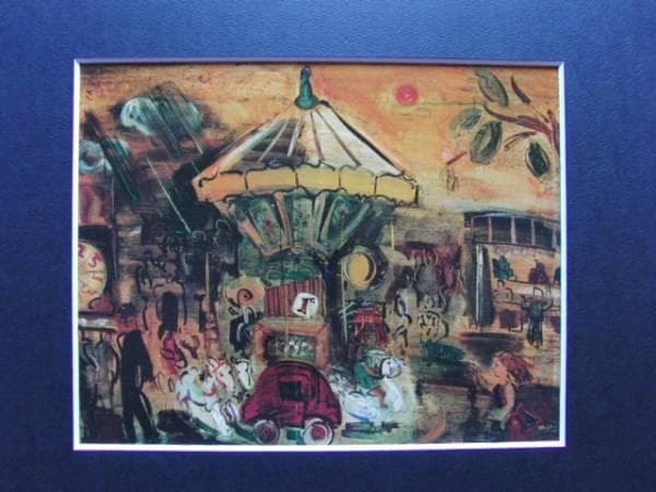 角　浩 、巴里祭、希少な額装用画集より、新品高級額、額装付、状態良好