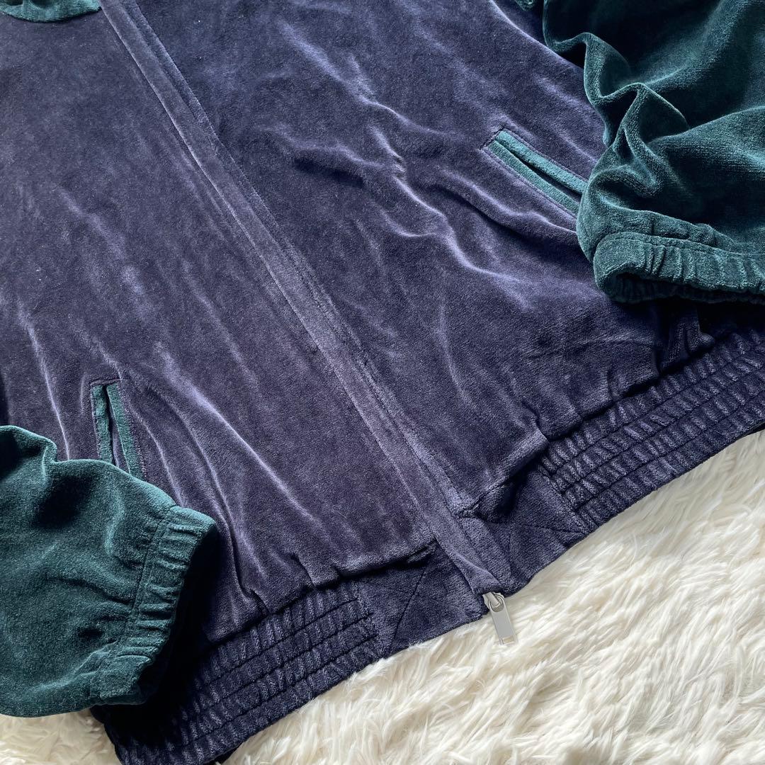極美品✨ロベルトコリーナ ベロアブルゾン Wジップ 紺緑バイカラー 48