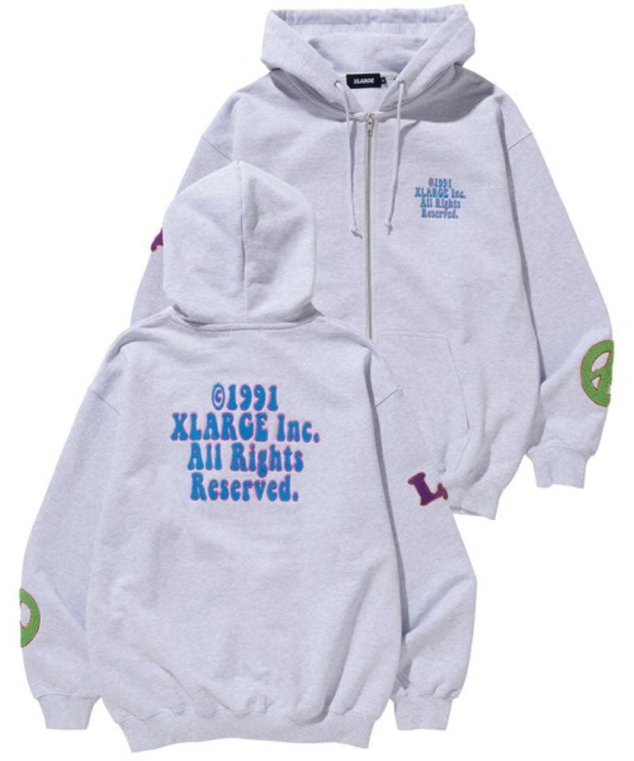 XLARGE 1991年ロゴ ジップアップパーカー グレー　メンズ　レディース