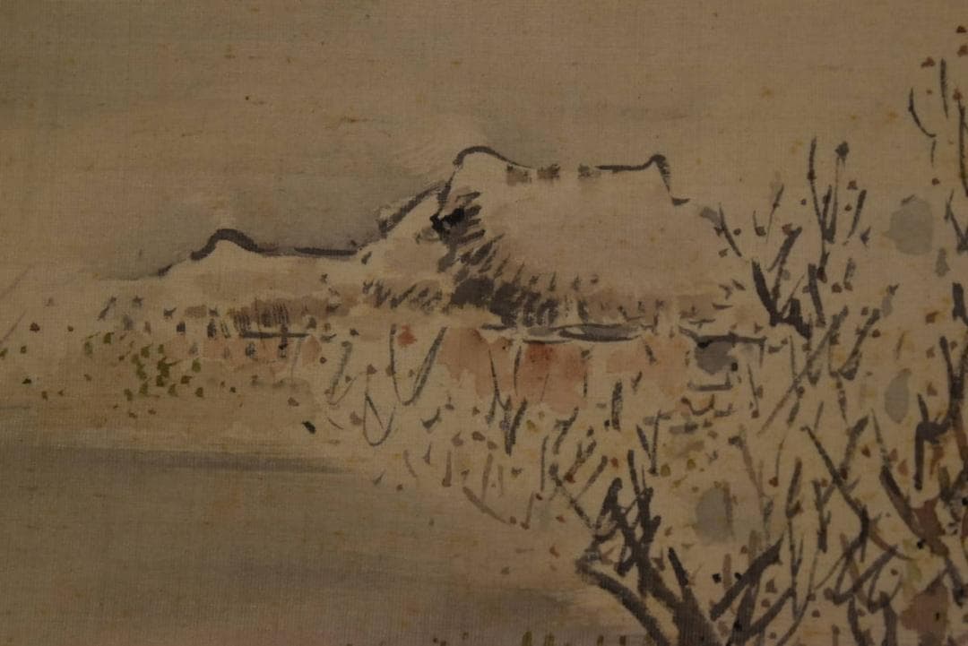 【真作】塩川文麟/梅花山水図/早春田家図/横物/掛軸☆宝船☆Z-750