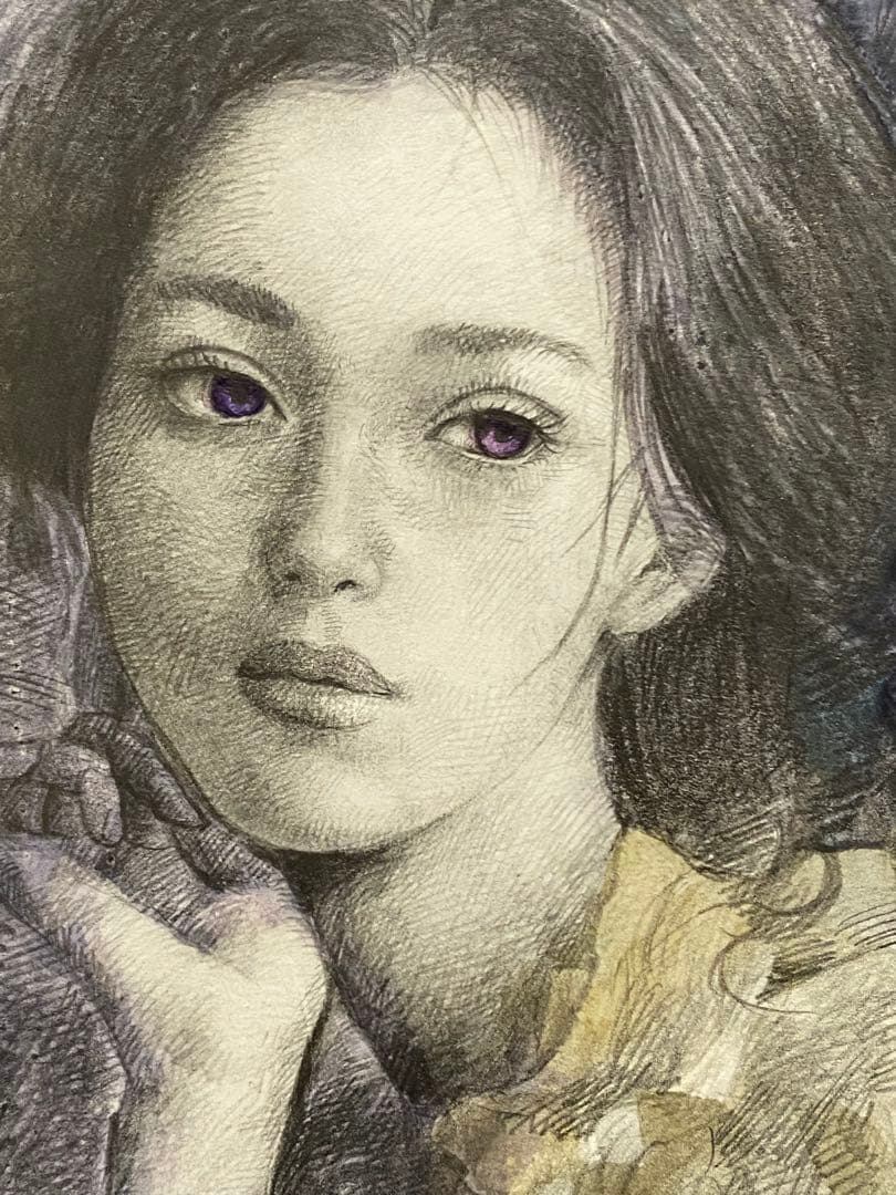 手描き 原画 絵画 「Celestial β'」A4サイズ 人物画 鉛筆画 水彩