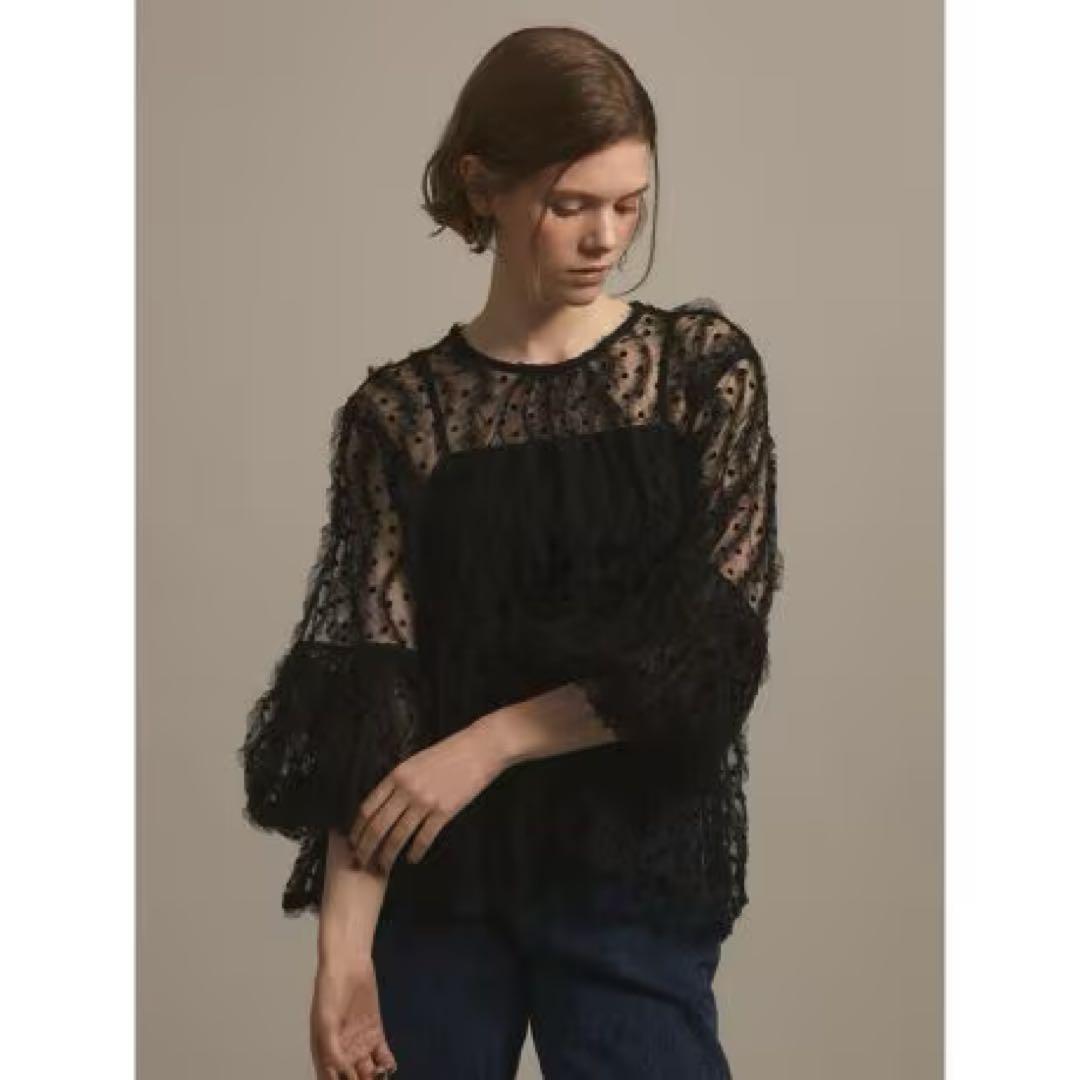 新品 ヤマダヤ ample アンプル フロッキードットチュールブラウス