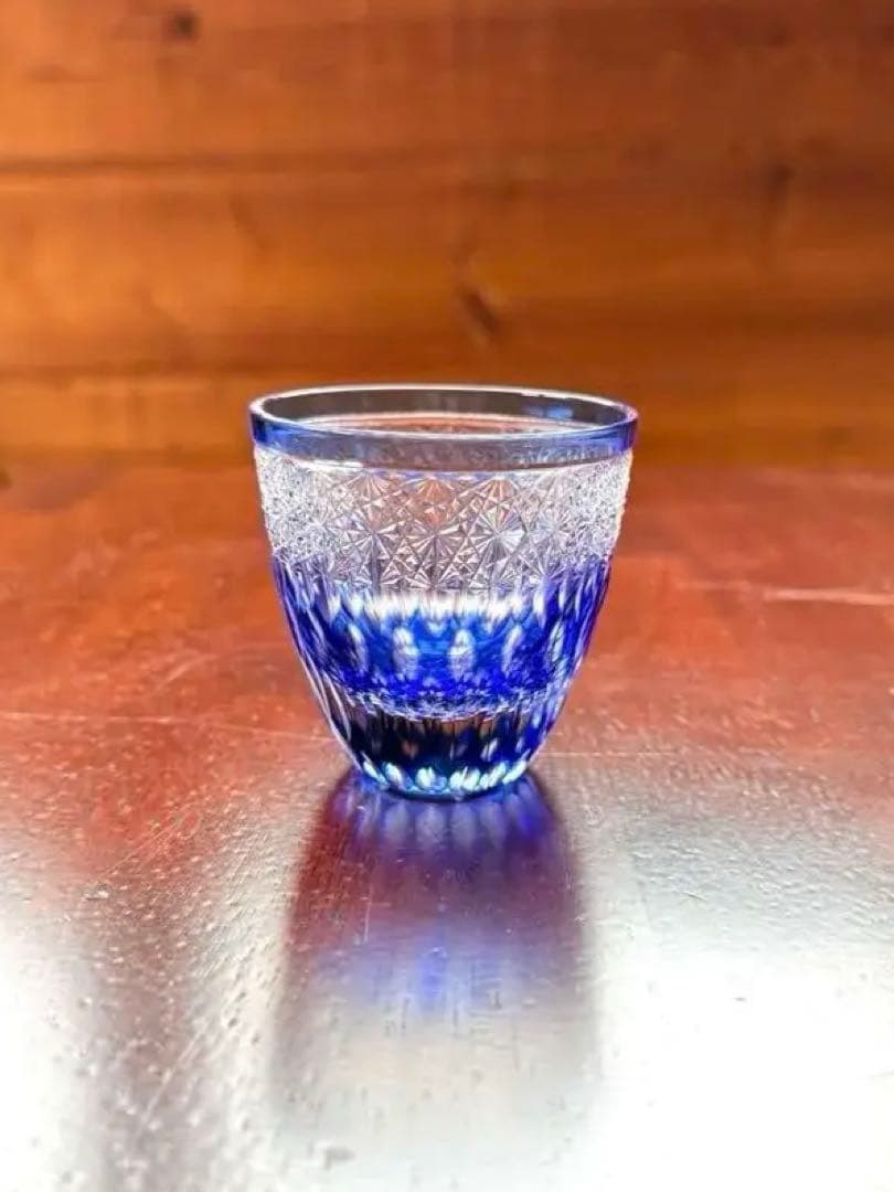 切子　ぐい呑　青藍