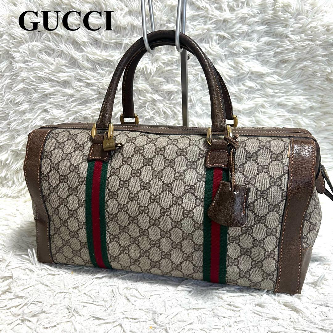 【希少】GUCCI グッチ　GG柄　ボストンバッグ　シェリーライン　PVC