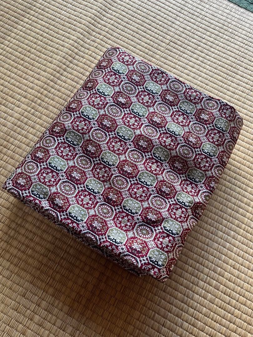 13絃用 琴袋(丸袋) えんじ系　柄物　厚手