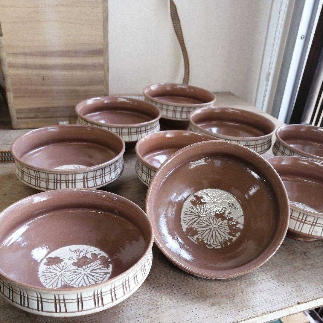 向付　小鉢　菊図　茶碗　鉢　小鉢　懐石料理　会席膳　茶道具　茶道　10客　木箱