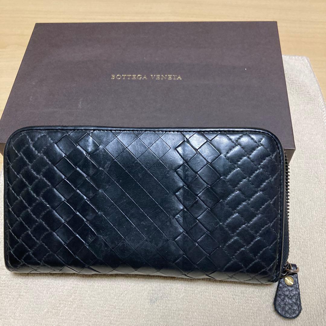 BOTTEGA VENETA 編み込み長財布 ブラック BOTTEGA VENETA ブラックレザー編み込み二つ折り財布 - メルカリ