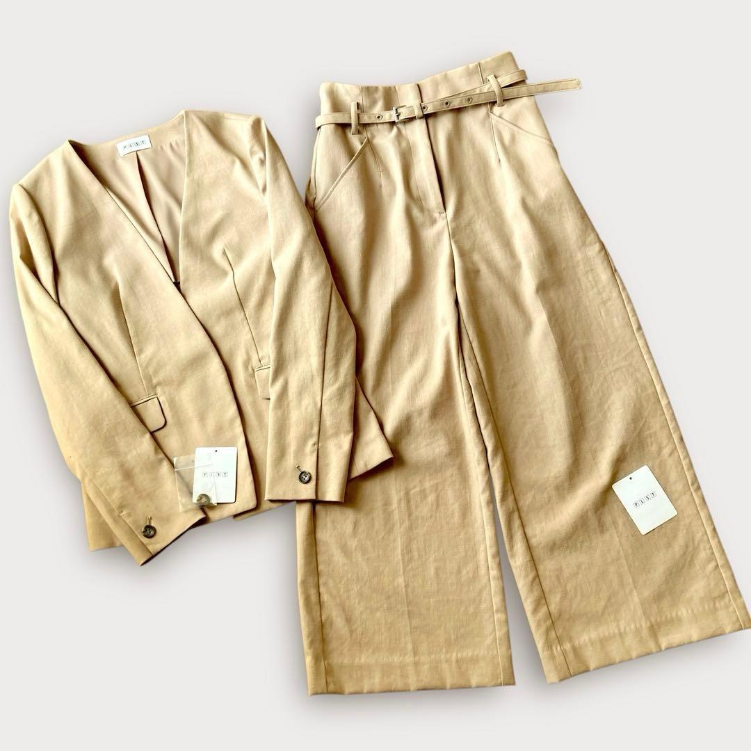 【美品】PLST(プラステ) リネンブレンド ノーカラー スーツ 上下セット
