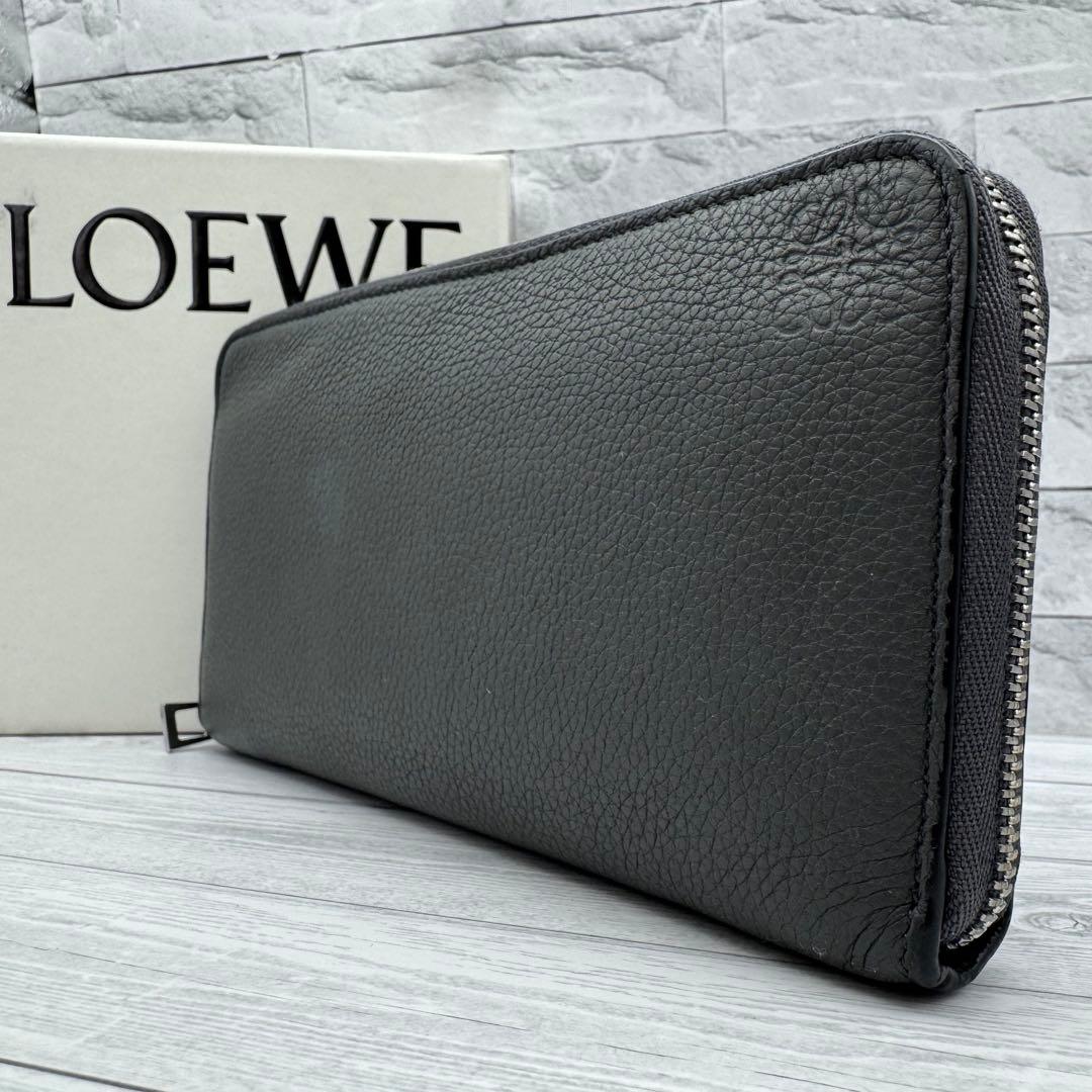【美品】LOEWE アナグラム ジップアラウンド 長財布　グレー　レザー