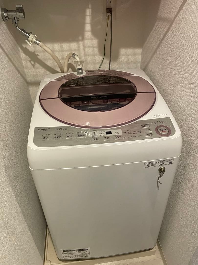 インバーター 7.0kg 縦型洗濯機 本体 ホワイト/ピンク　SHARP