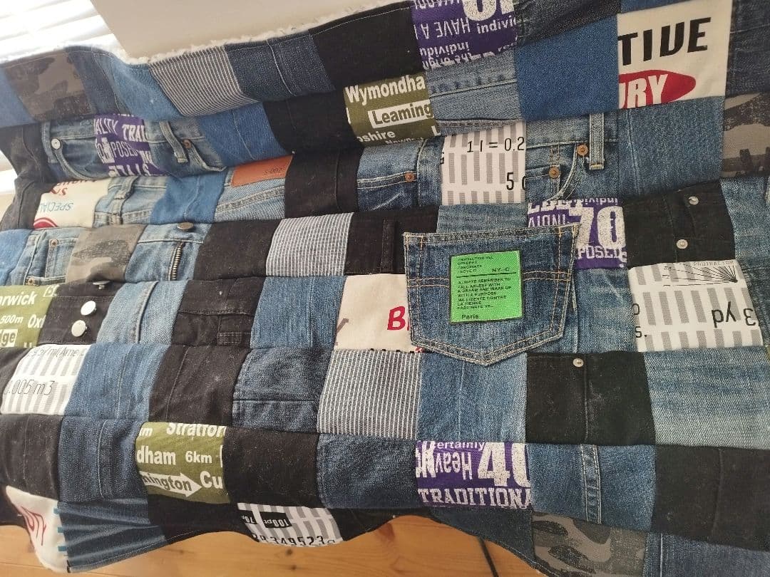 No.1343ハンドメイド☆ブランケット☆デニムリメイク☆パッチワーク