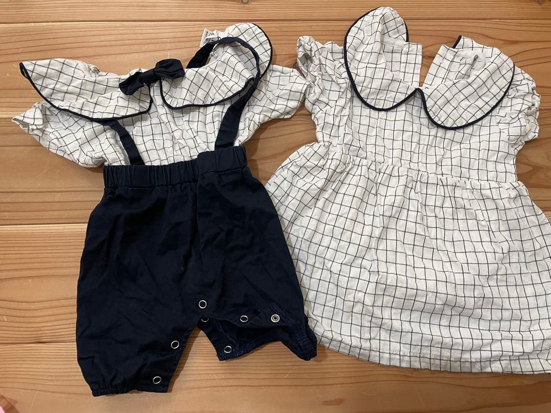 ふなち６缶+ロンパース・ドレスセット 70cm チェック柄