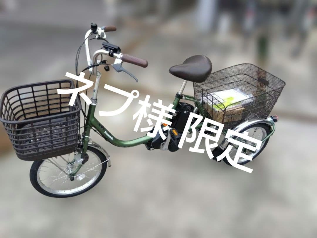 電動アシスト三輪車 グリーン 前後バスケット付き