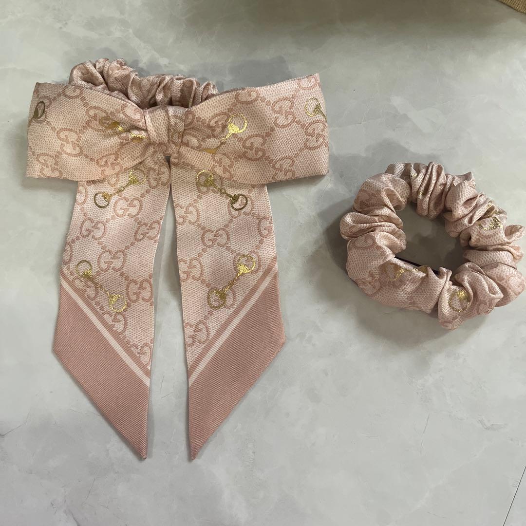 新品未使用品　GUCCI リボン付きヘアゴム ピンク　2個セット