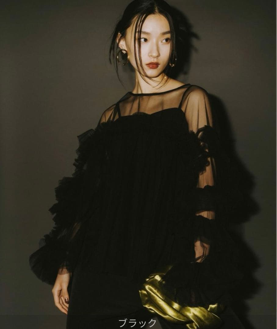 トップス ANDRESD decorative tulle tops