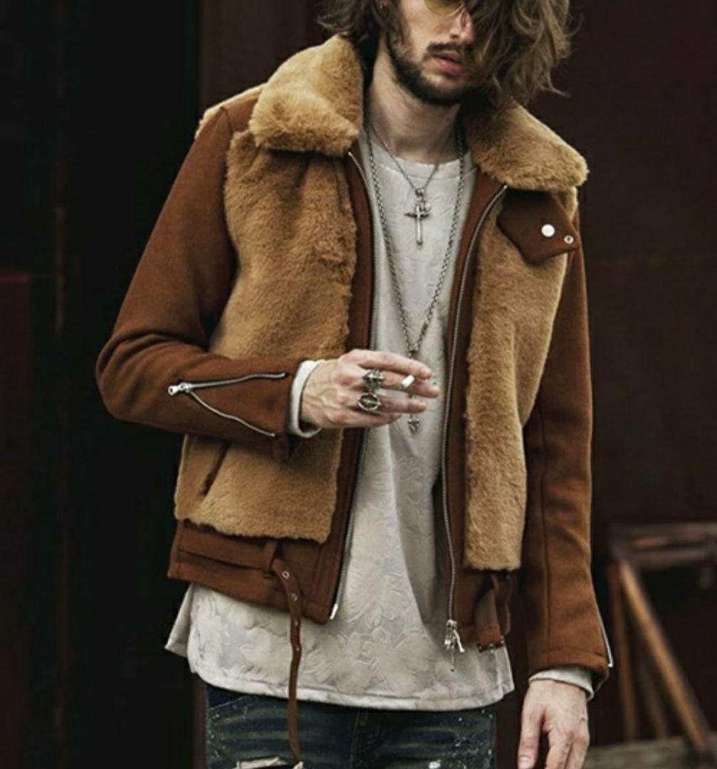 NO ID　グリズリーファーライダースジャケット NO ID. - NO ID. ウールフェイクファーグリズリージャケット 美品！の