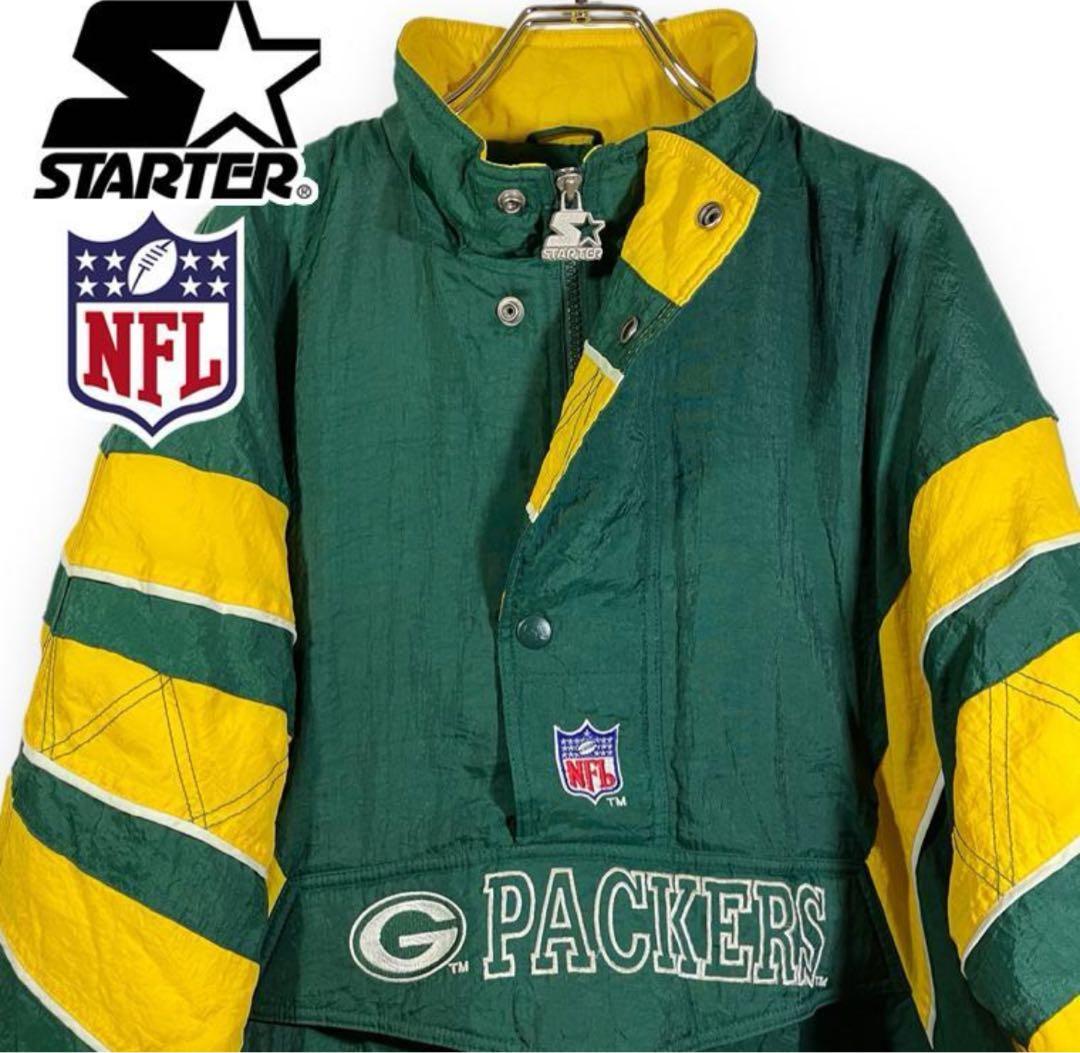 NFLグリーンベイパッカーズ90s刺繍ロゴ中綿ハーフジップナイロンジャケットXL