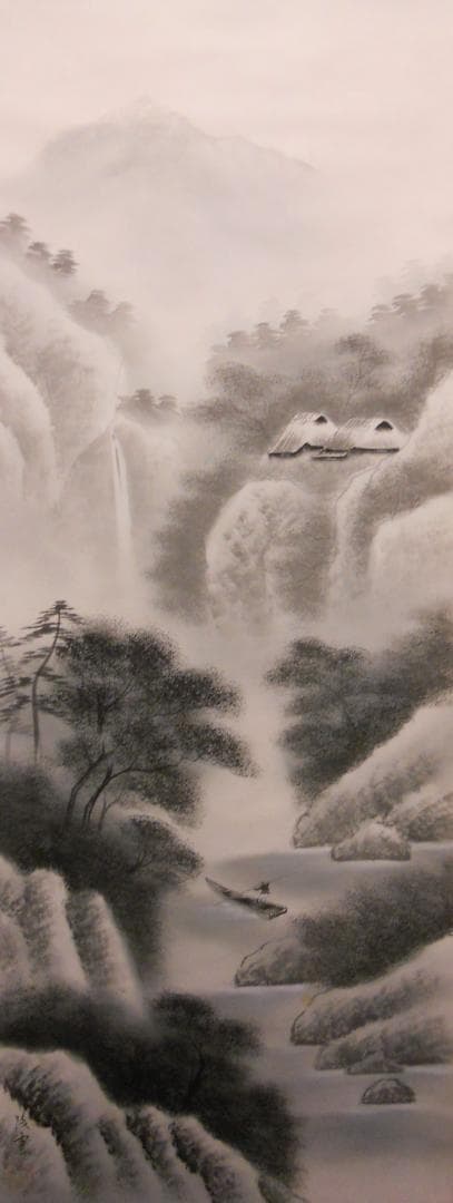 掛け軸  井口陵雲 水墨山水 絹本 希少 軸装 茶道具 掛軸 美品 です。