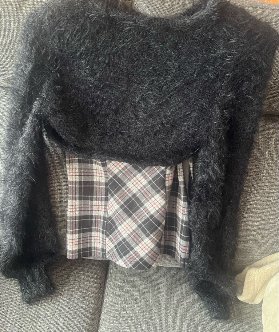 ミシェルマカロン シャギーボレロsetチェックトップス - メルカリ