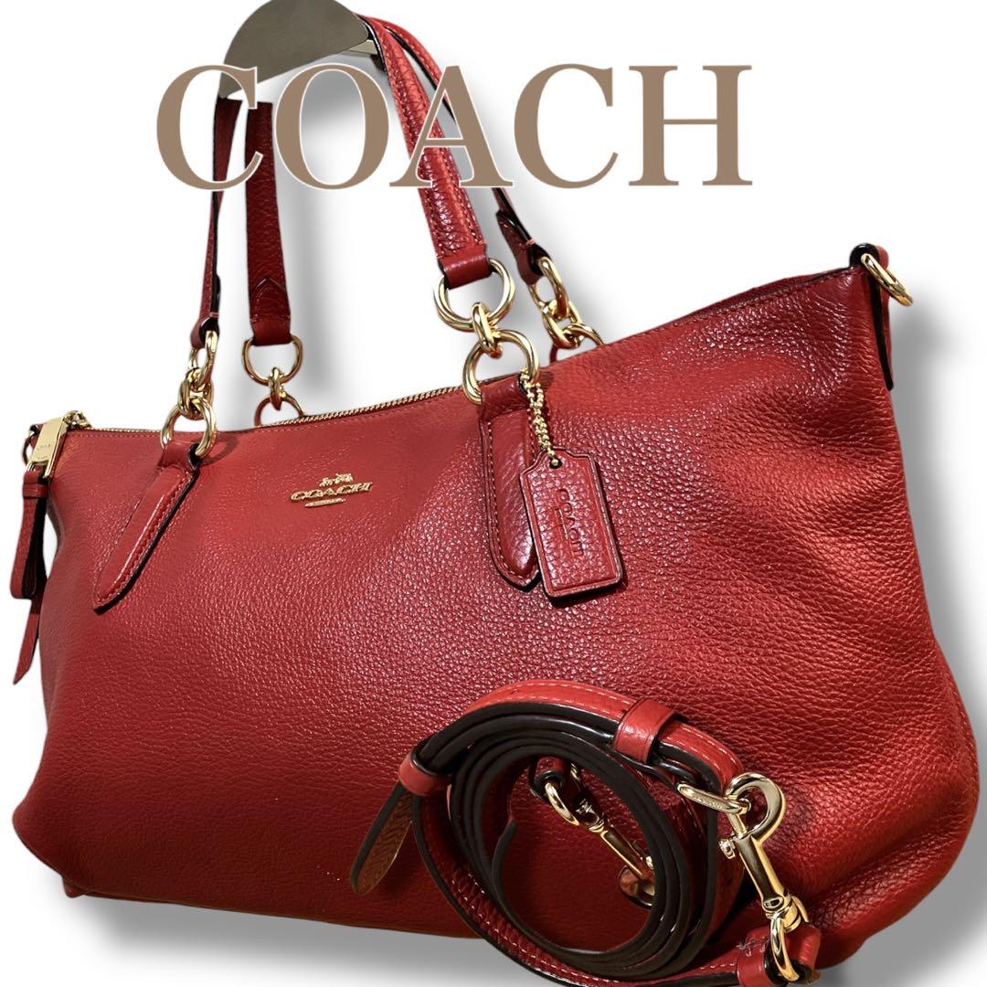 コーチ 良品 2way 斜め掛け可 馬車金具 シボレザー ハンドバッグ レッド系 コーチ 良品 2way 斜め掛け可 馬車金具 シボレザー ハンドバッグ