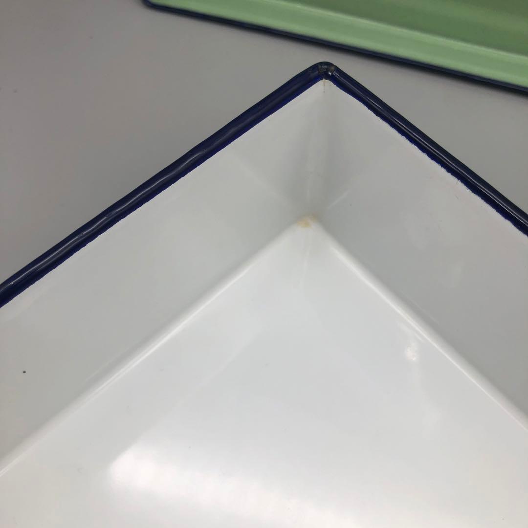 フジイ藤井月兎印グリーン緑ホーロー蓋付箱バット大小2個セット