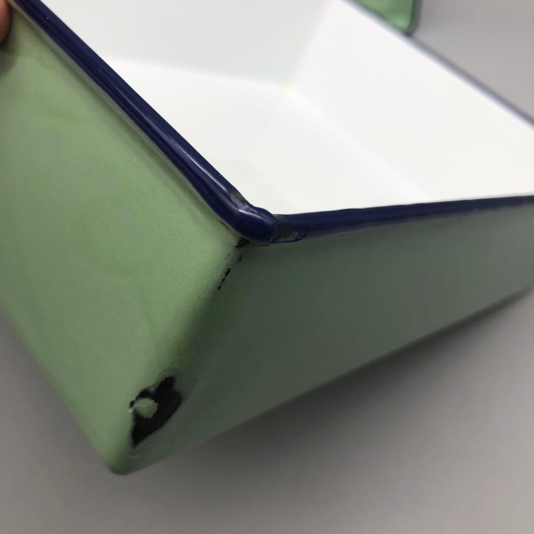 フジイ藤井月兎印グリーン緑ホーロー蓋付箱バット大小2個セット