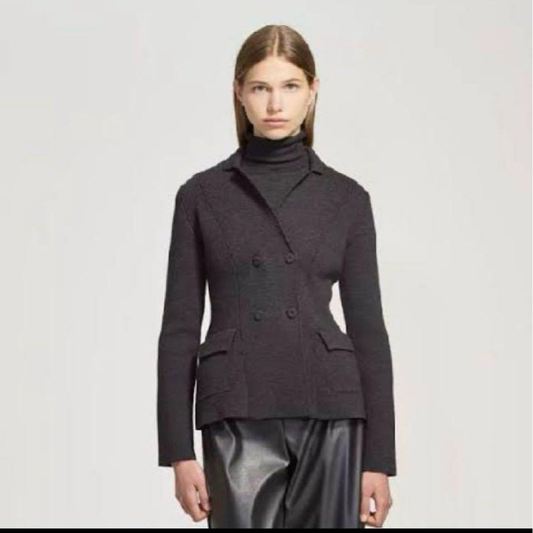 ファビアナフィリッピ ウール ダブルブレスト ニット ジャケット S 洗える】シアー ダブルブレスト ニット ジャケット