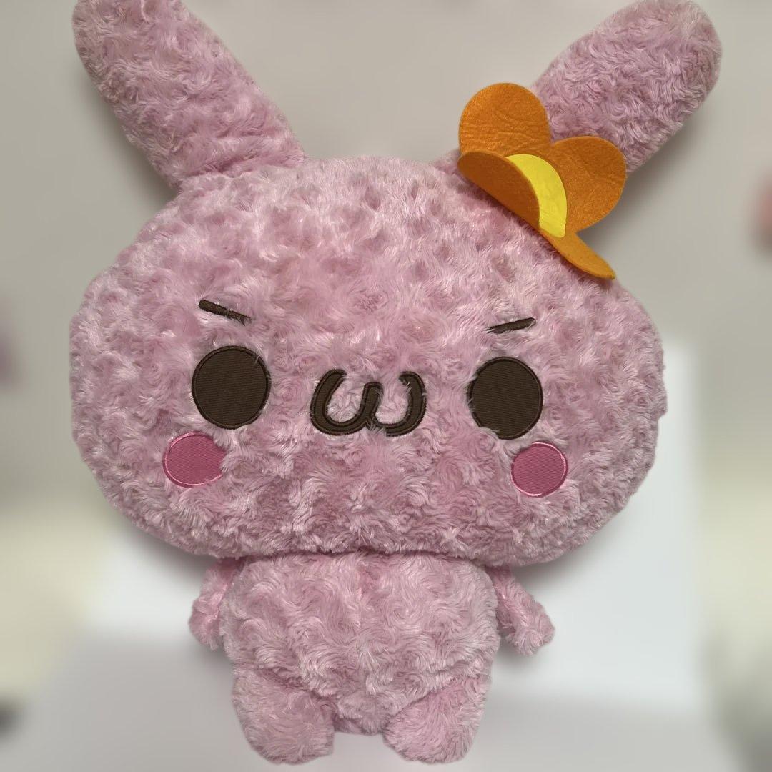 かおもじん　うさみみ＆ねこみみ　メガBIGぬいぐるみ　うさぎ　ぬいぐるみ　ピンク