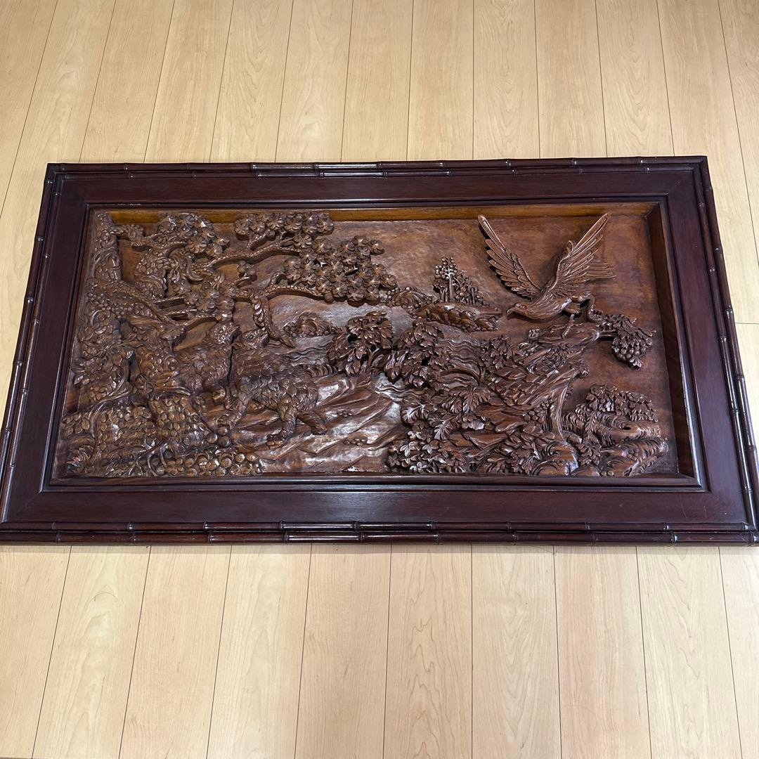 希少品　特大　古美術　中国美術　唐木　紫檀　花梨　立体彫刻　壁飾り 楽天市場】楠 彫 両面 屏風『 花鳥 山水 尽し 』 彫刻家 李建 細密