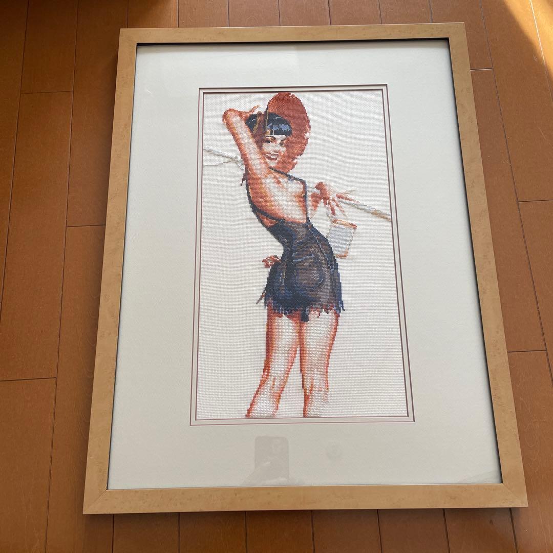 手作り刺繍アート女性　　　　　安全な透明アクリルフレーム付き 約40x60cm Olympus（オリムパス） 刺繍 キット ART GALLERY 日傘をさす女 モネ作