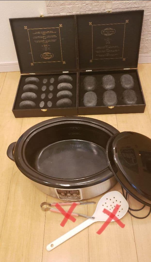 ●期間限定●業務用一式 収納木箱付きホットストーン 玄武石&ストーンウォーマー