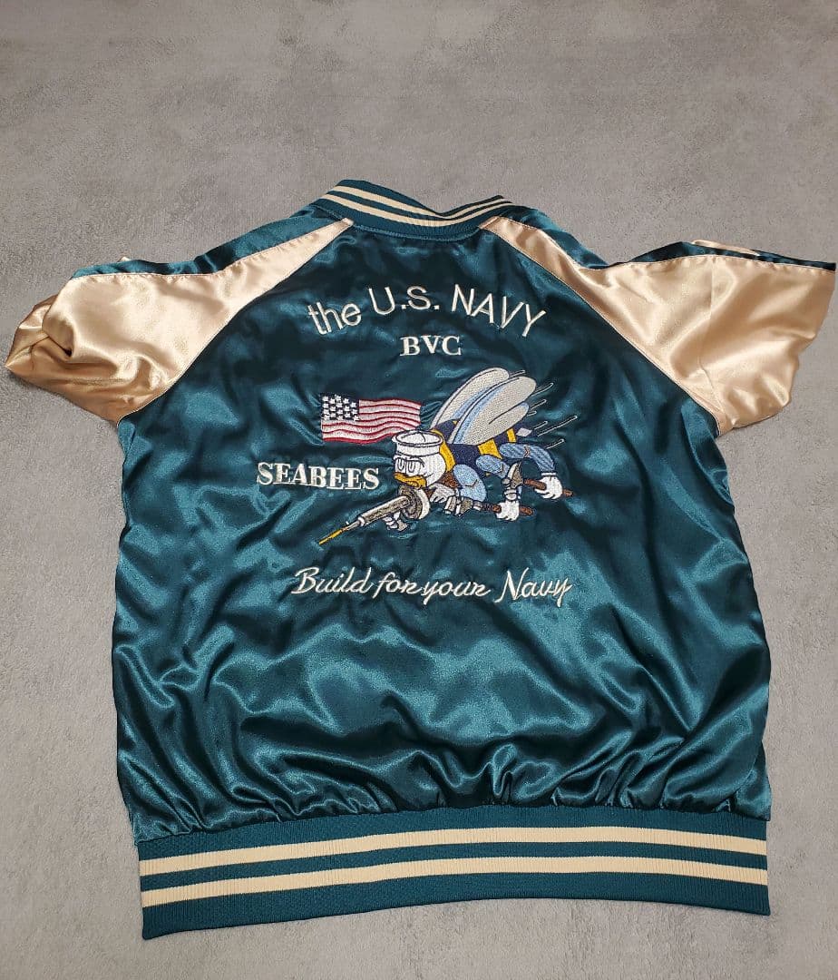 U.S.NAVY SEABEES×鶴刺繍 リバーシブル　 サテンスカジャン