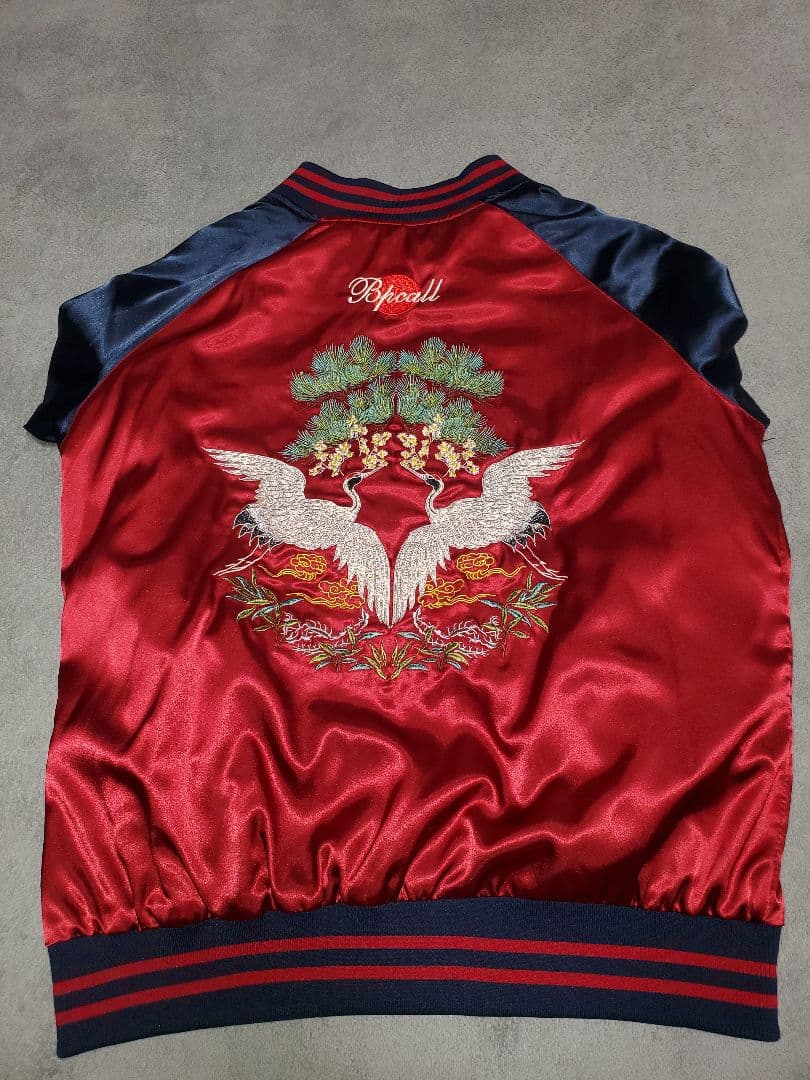 U.S.NAVY SEABEES×鶴刺繍 リバーシブル　 サテンスカジャン