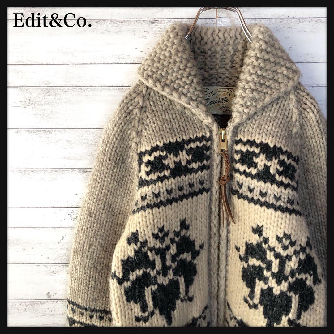 Edit&Co☆カウチンニットジャケット ウール 花柄 カナダ製 田丸麻紀