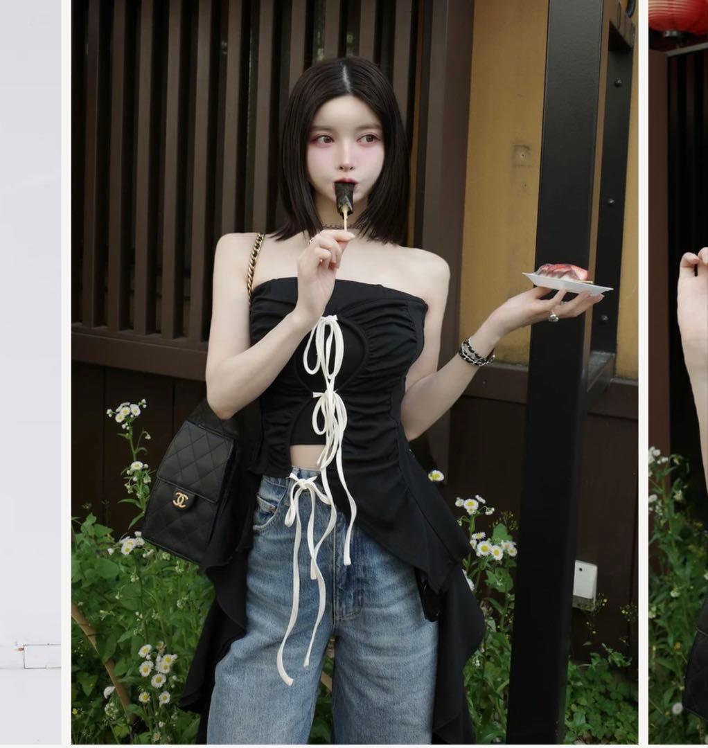 ダーリッチ カスケードフリルベアトップ 試着のみ新品 ブラック