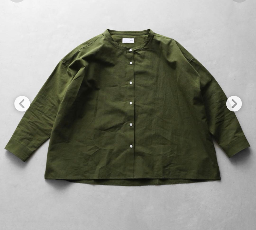 HUIS ギザコットンヘンプ　バンドカラー　ブラウス　遠州織物　huis