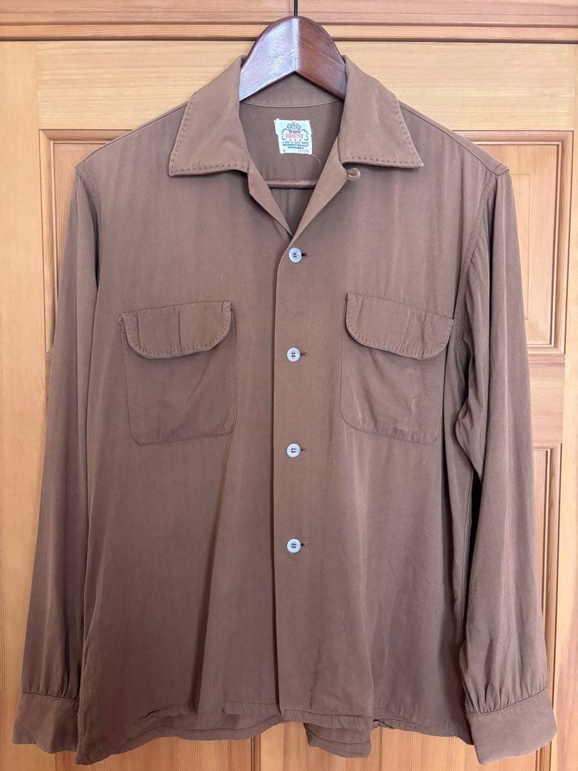 50s Brent オープンカラー レーヨン ギャバジン シャツ