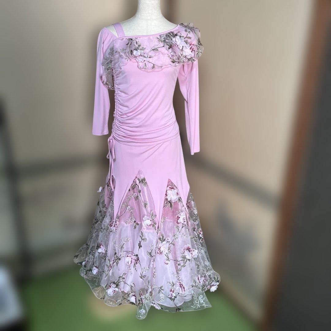 create-sun 可愛く　華やか　エレガント ピンク フラワー　ドレス ピンクフラワーモチーフウエディングドレス 【S～3XLサイズ