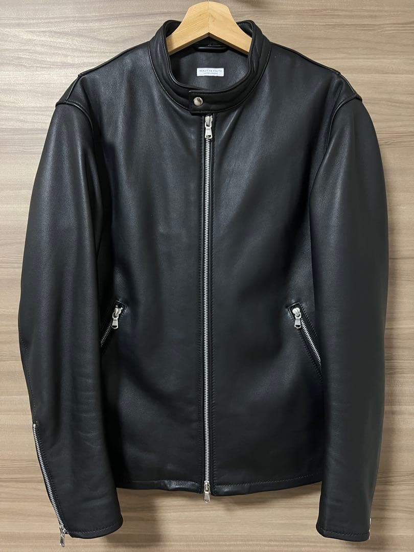 beauty and youth ブラックレザー　シングル　ライダース　アローズ BEAUTY＆YOUTH UNITED ARROWS 革ジャン ライダース シープレザー