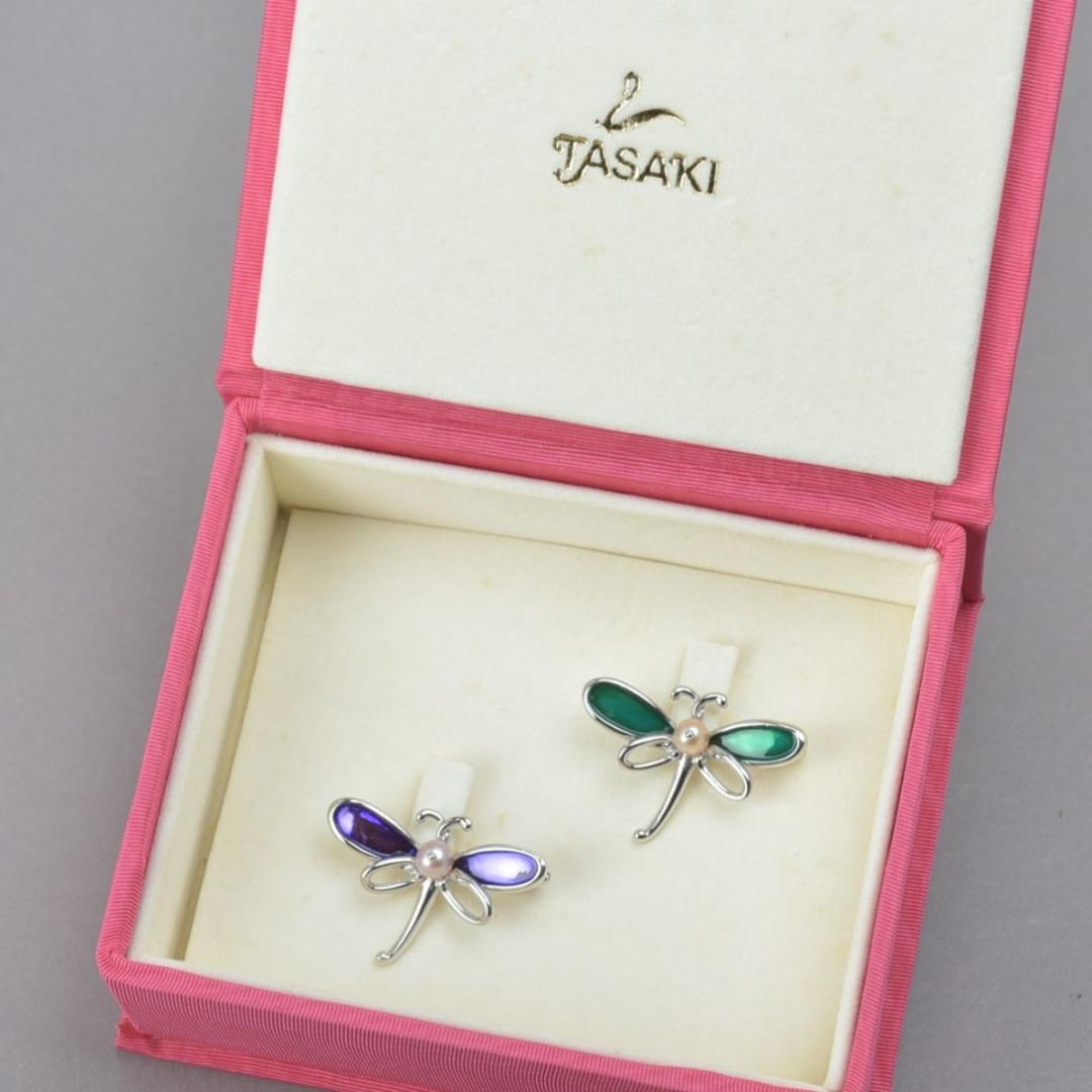 美品 TASAKI ブローチ トンボ 2個セット パール幅5.0mm SV 緑紫