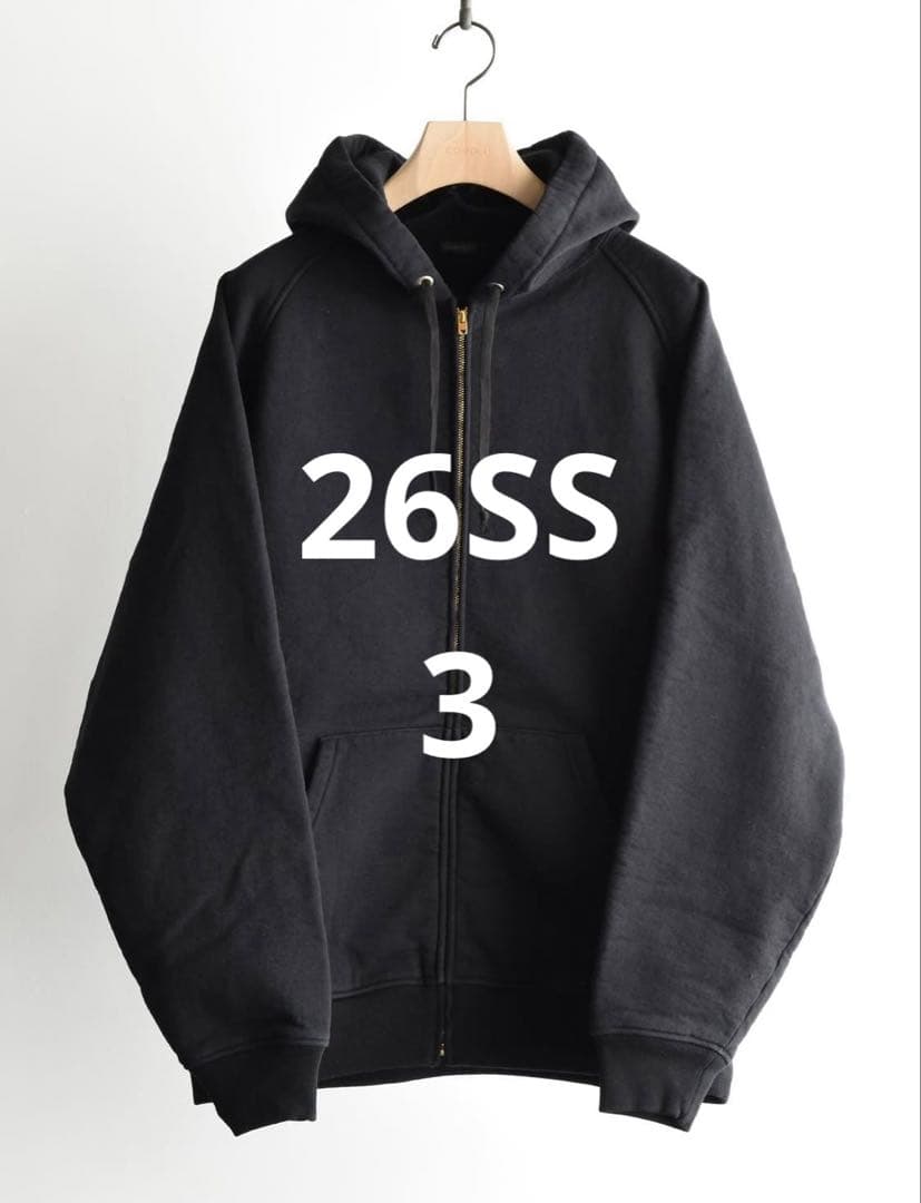 COMOLI 26SS コットン裏毛 ジップパーカー サイズ3 新品未使用