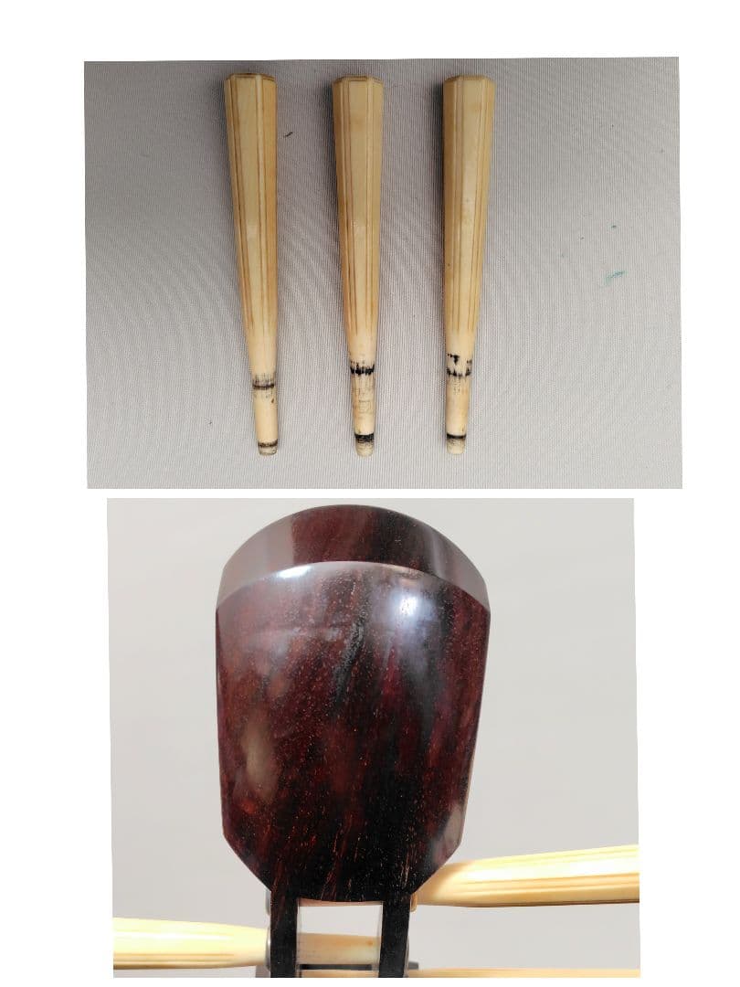 C059 【中古】三味線（子持ち綾杉／金細／二本溝）ケース・付属あり