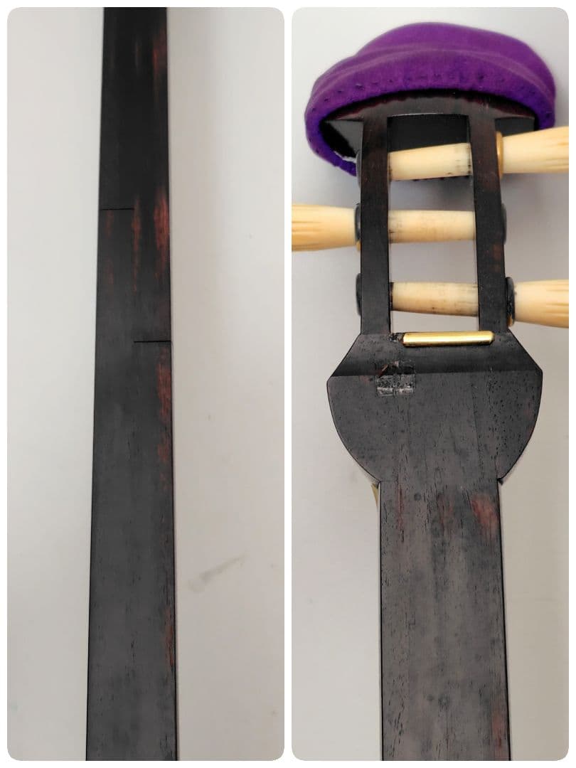 C059 【中古】三味線（子持ち綾杉／金細／二本溝）ケース・付属あり