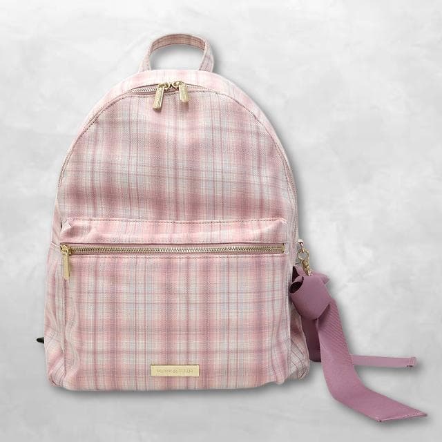メゾンドフルール チェックリボンラウンドリュック PC収納可 ピンク