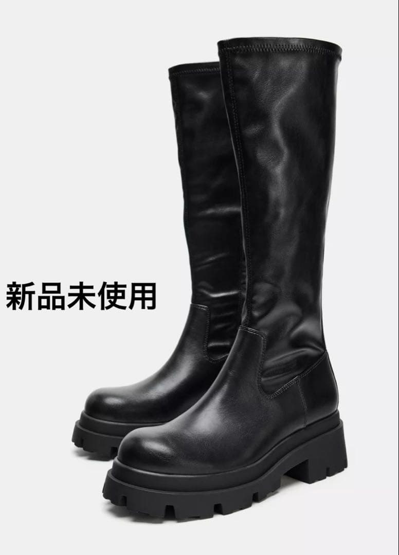 にこ　　ZARA プラットフォームニーハイブーツ　39