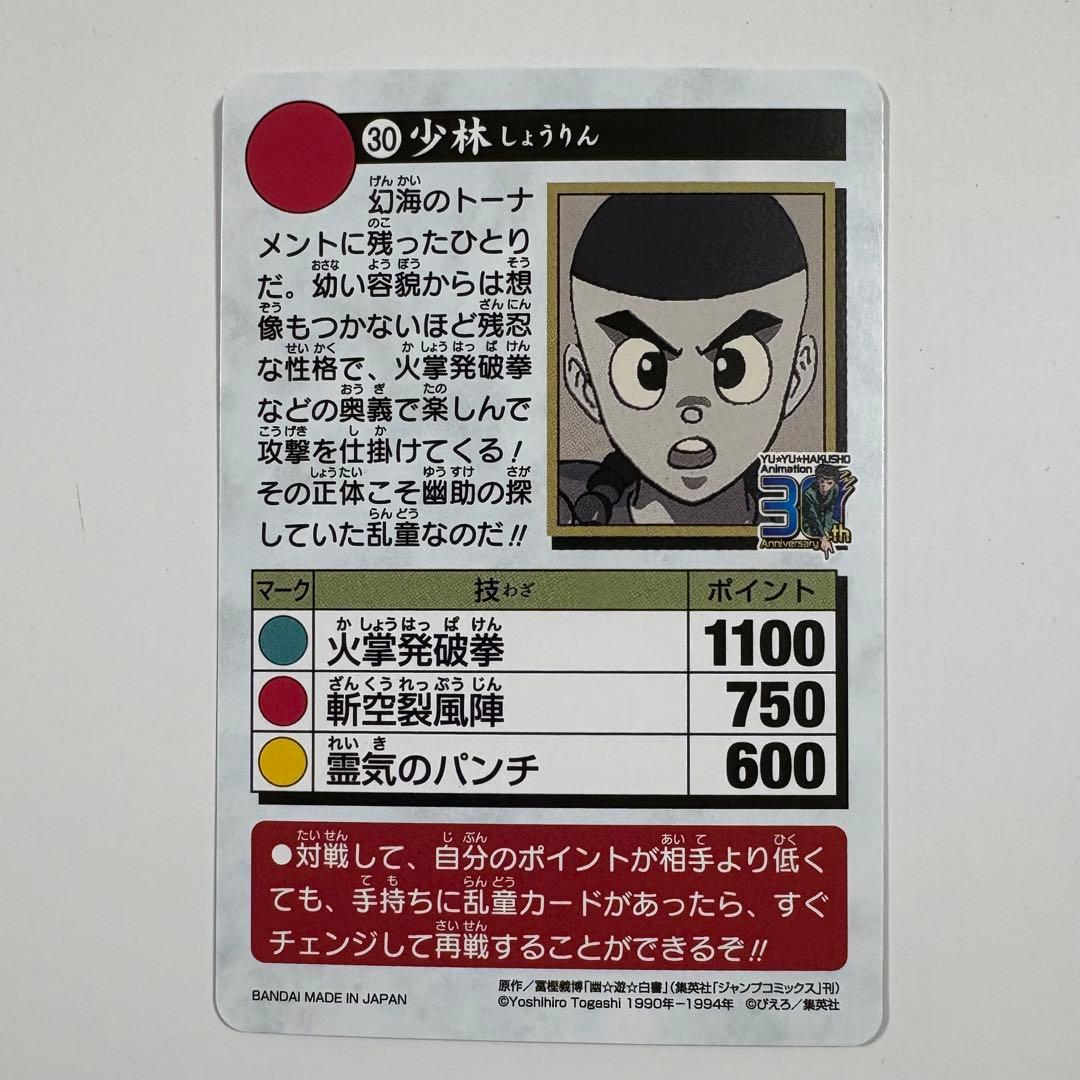 幽遊白書 幽⭐︎遊⭐︎白⭐︎書 カードダス アニメ30周年記念 30 少林